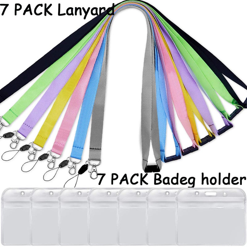YOUOWO 7 Pack 7 Colors Lanyards With Horizontal ID Badge Holder For Office Keys Kids Women,Safety Breakaway Coloured Lanyard - Image 2